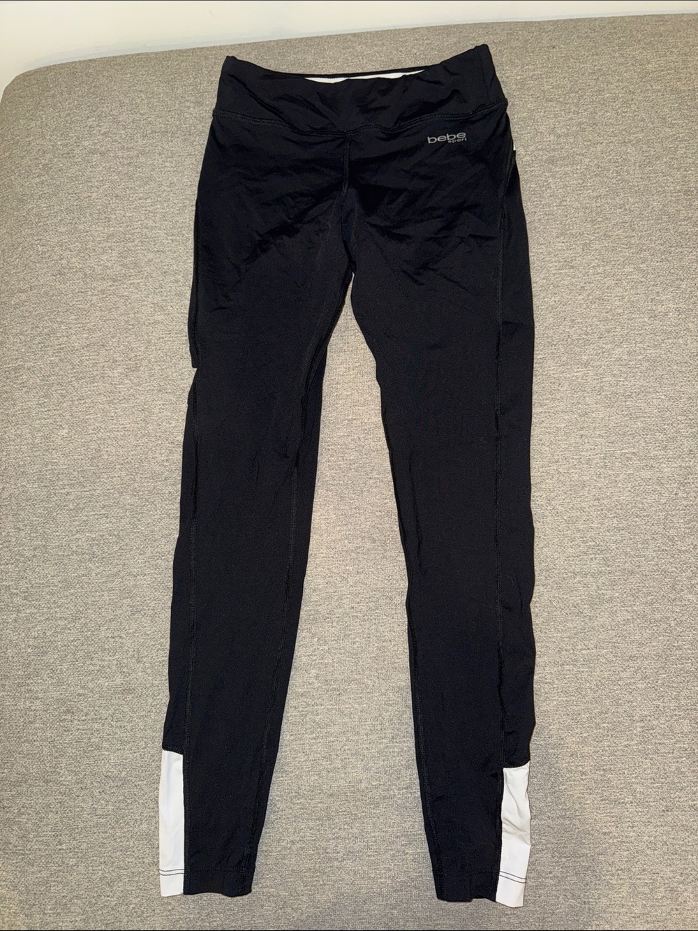 Bebe Black Workout Leggings with White Ankle and Waist Panels